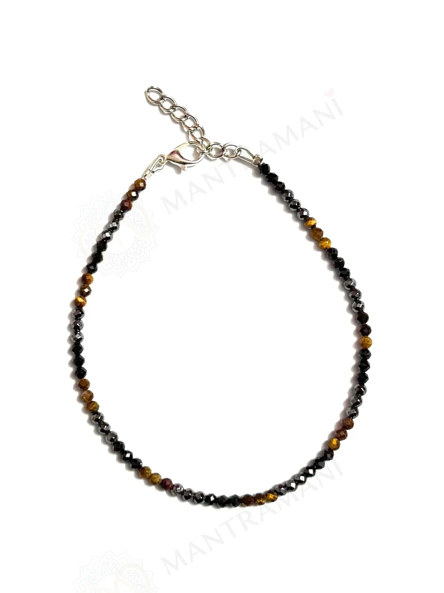 MantraMani Malachite and Garnet Gemstone Silver Anklet