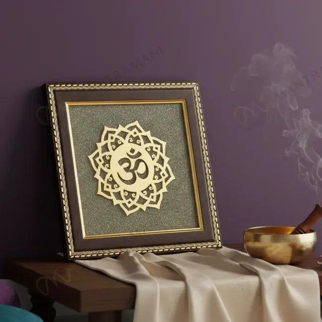MantraMani Om Symbol Raw Pyrite Frame - Meditative Mandala for Peace & Cosmic Energy