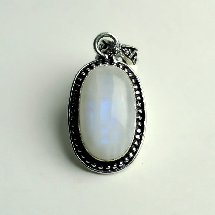 MantraMani Moonstone Crystal Pendant - Natural Gemstone Necklace for Intuition, Balance & Spiritual Jewelry