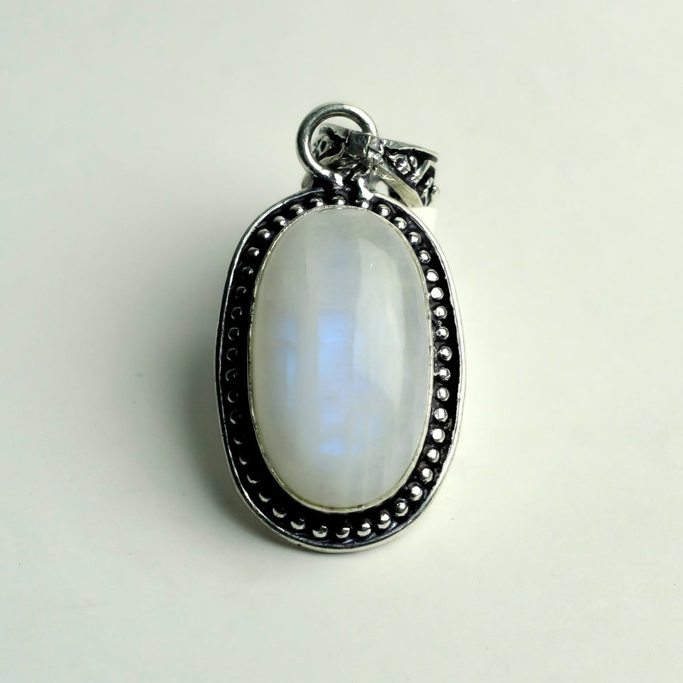 MantraMani Moonstone Crystal Pendant - Natural Gemstone Necklace for Intuition, Balance & Spiritual Jewelry
