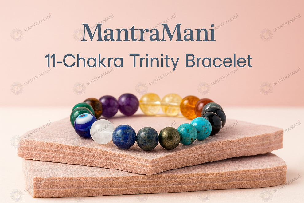 MantraMani 11 - Chakra Trinity Bracelet – Shakti - Setu Aura Balance Universal Energy Bracelet - Natural Crystal Healing Stones for Balance, Protection, Confidence & Spiritual Growth