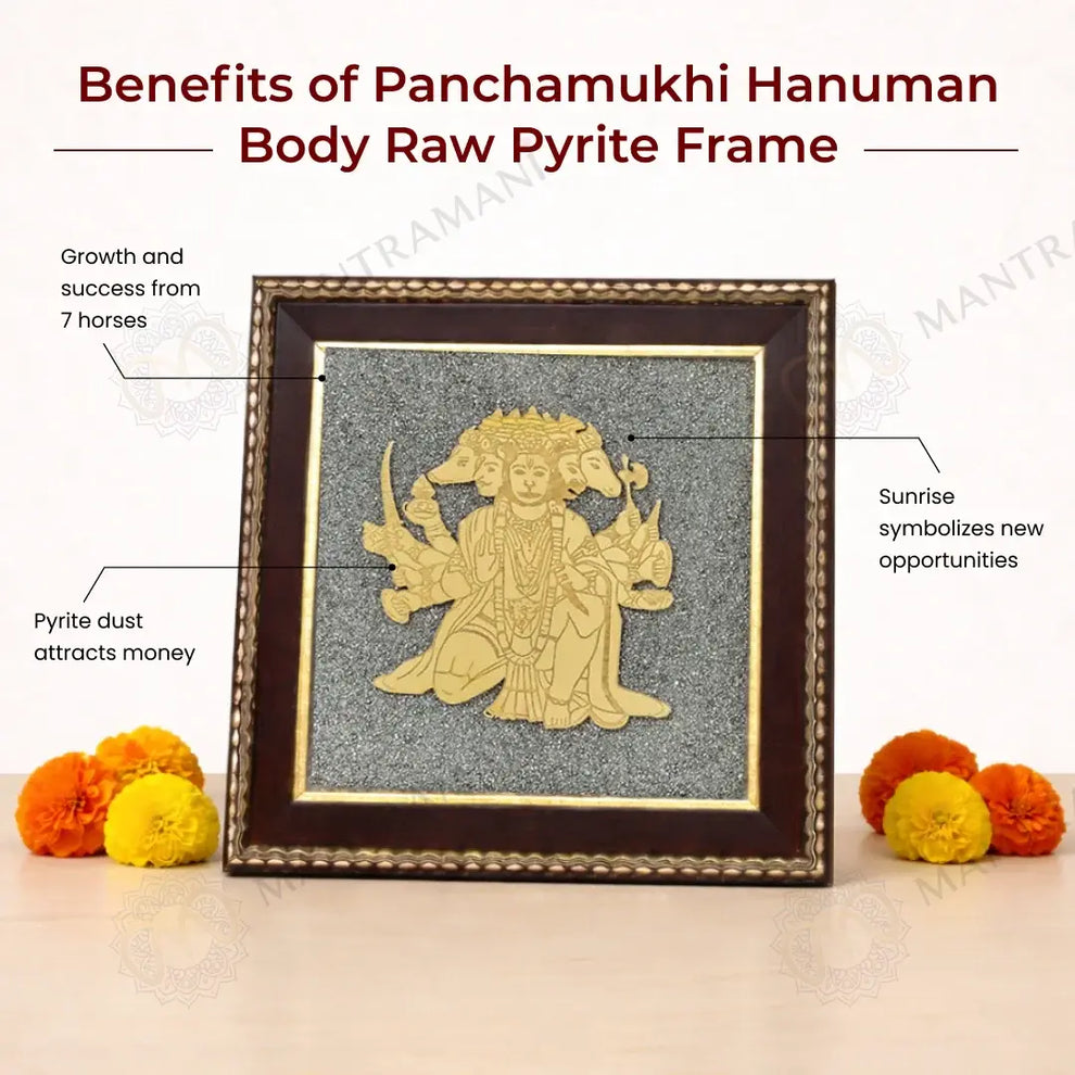 MantraMani Panchamukhi Hanuman Pyrite Frame for Strength and Protection Combo