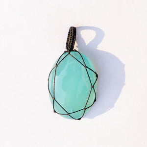 Aqua Onyx Crochet Pendant for Protection & Grounding
