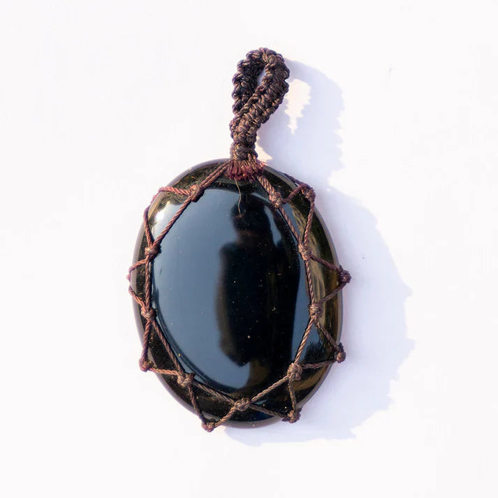 MantraMani Black Onyx Crystal Crochet Pendant