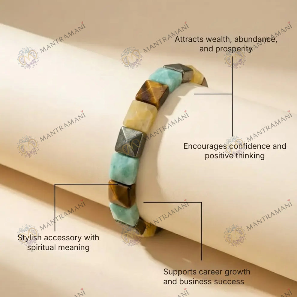 MantraMani Dhan Vriddhi Cubical Money Magnet Bracelet - Attract Wealth • Removes Financial/Money Blockage • Unlock Opportunities • Align With Prosperity Energy