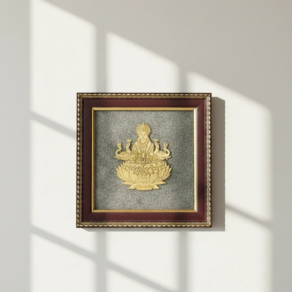 MantraMani® Goddess of Wealth & Fortune Gajalakshmi Raw Pyrite Frame