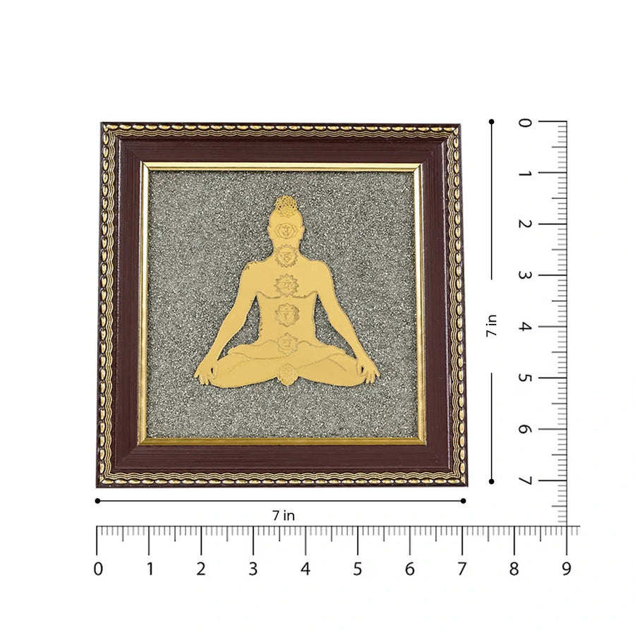 MantraMani Meditating 7 Chakra Body Raw Pyrite Frame for Energy Alignment
