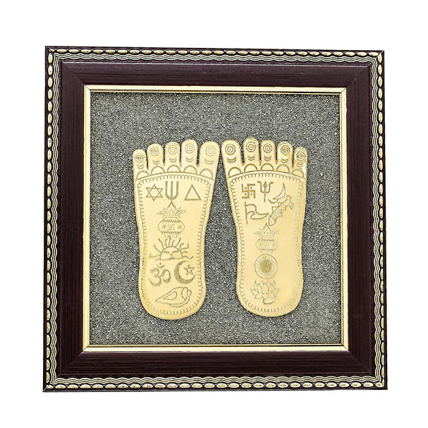 MantraMani® Raw Pyrite Frame with Goddess Laxmi Charan Paduka with FREE Raw Pyrite Stone