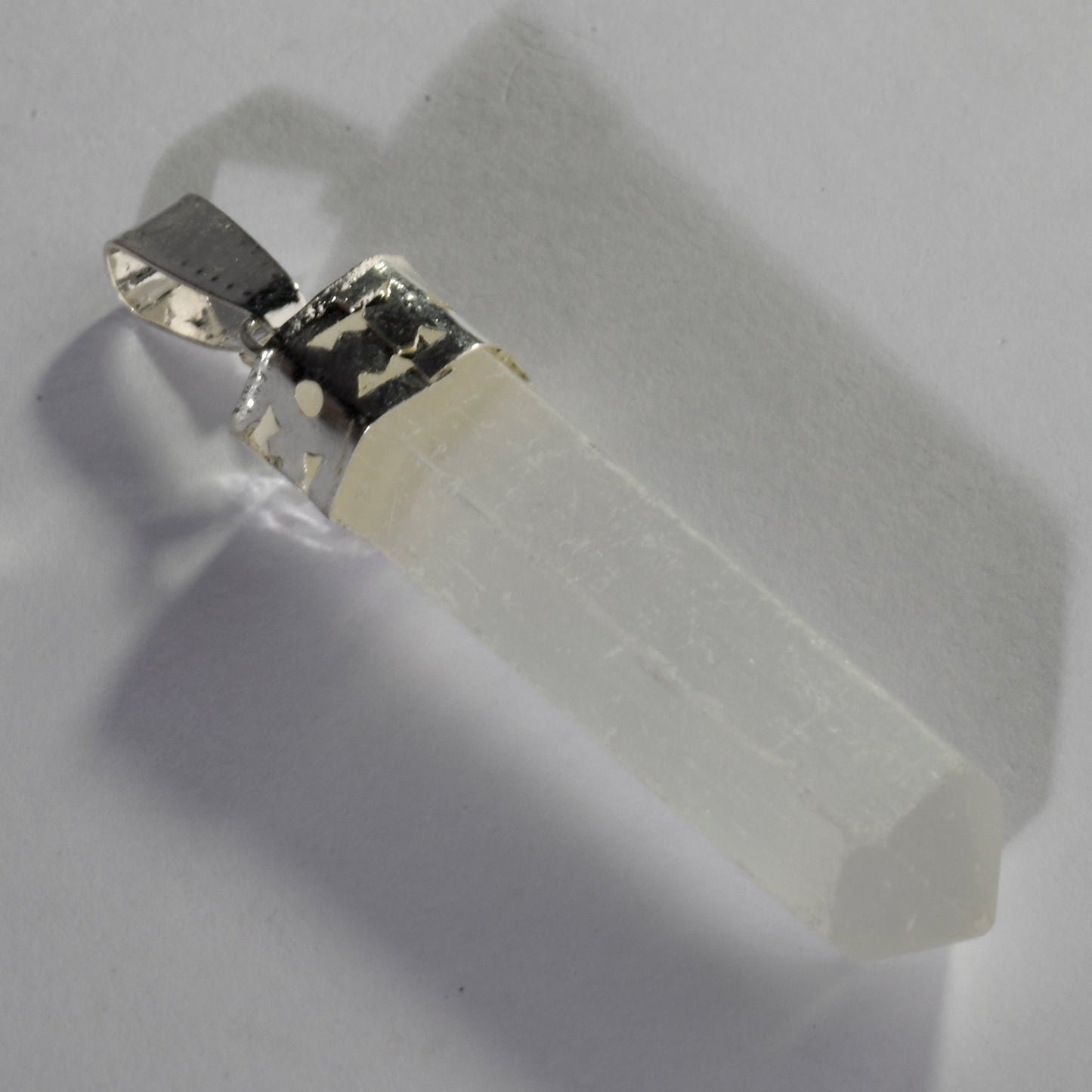 MantraMani Selenite Crystal Point Pendant - Natural Crystal Jewelry for Clarity, Spiritual Wellness & Elegant Style