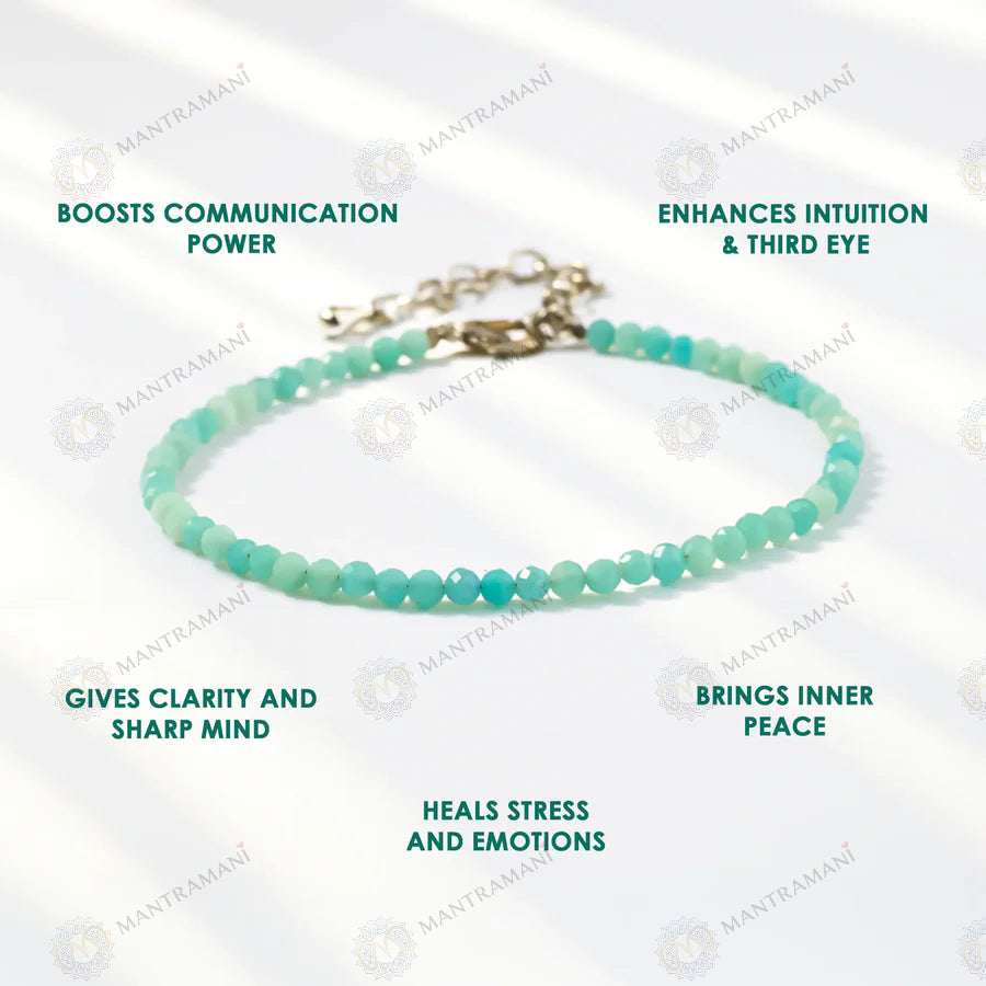 MantraMani Amazonite Diamond Cut Anklet: Enhances Love, Calms Your Mind, Beautifies Skin