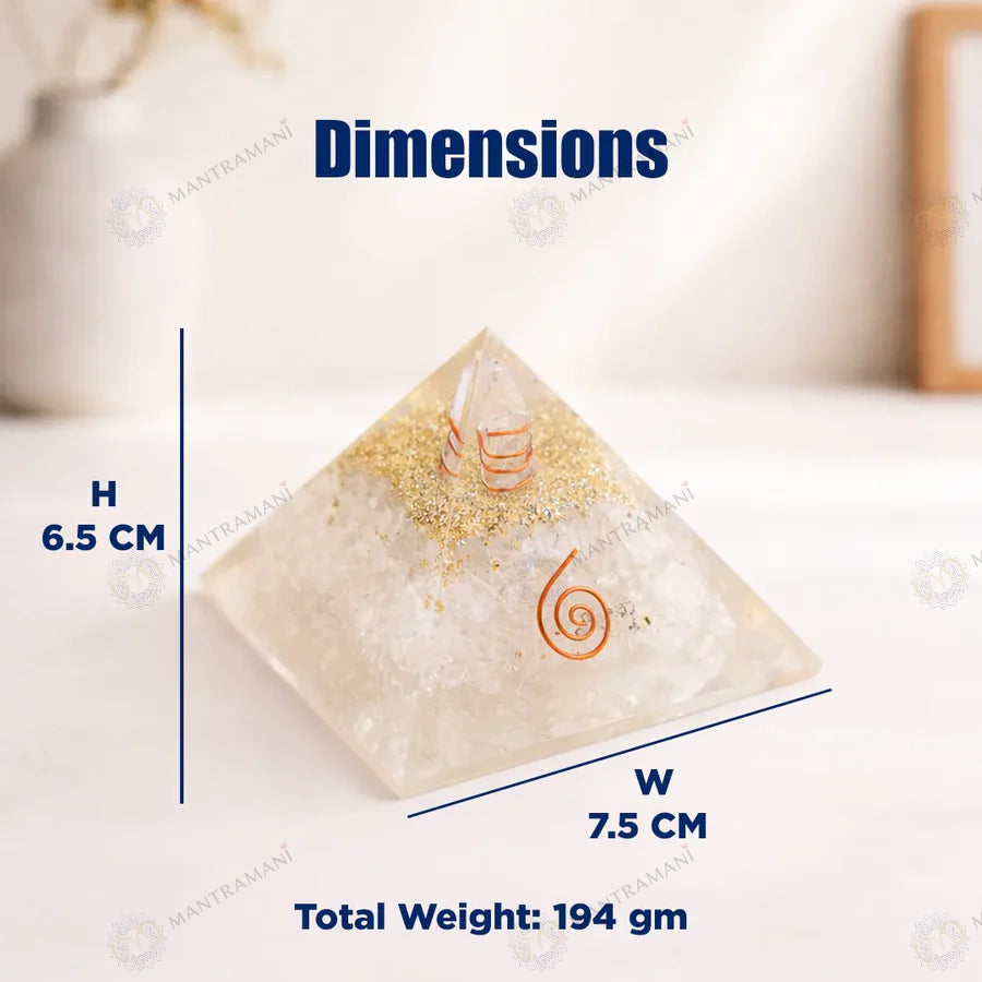 MantraMani Selenite Pyramid with Shree Yantra – Energy Cleansing & Spiritual Clarity