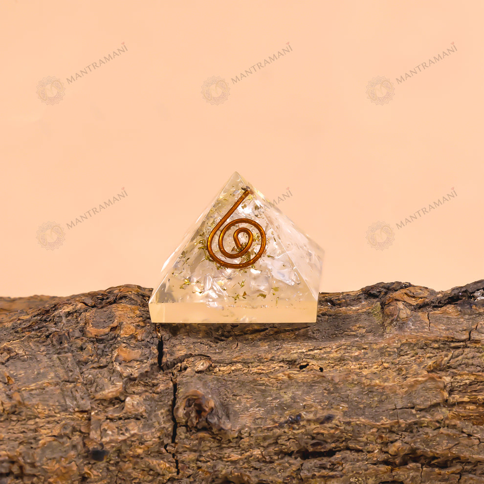 MantraMani Selenite Pyramid with Shree Yantra – Energy Cleansing & Spiritual Clarity