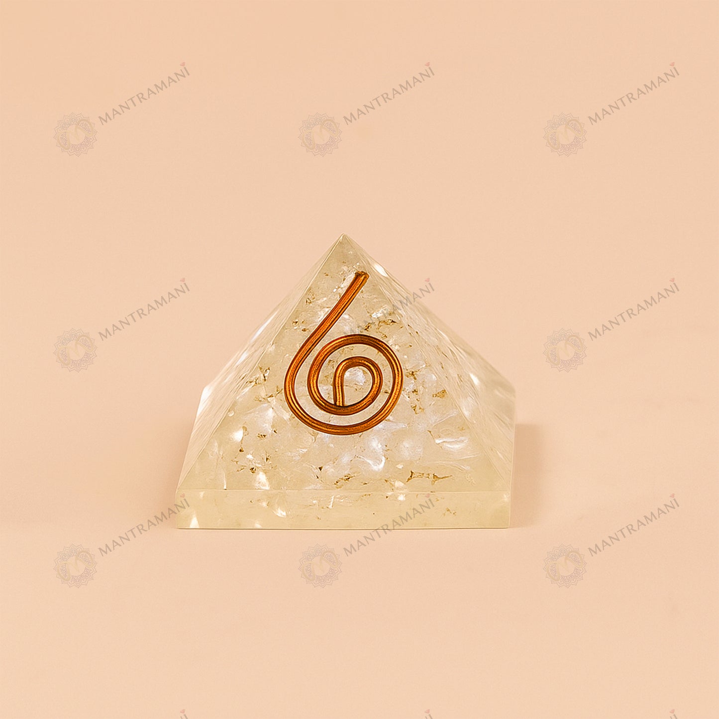 MantraMani Selenite Pyramid with Shree Yantra – Energy Cleansing & Spiritual Clarity