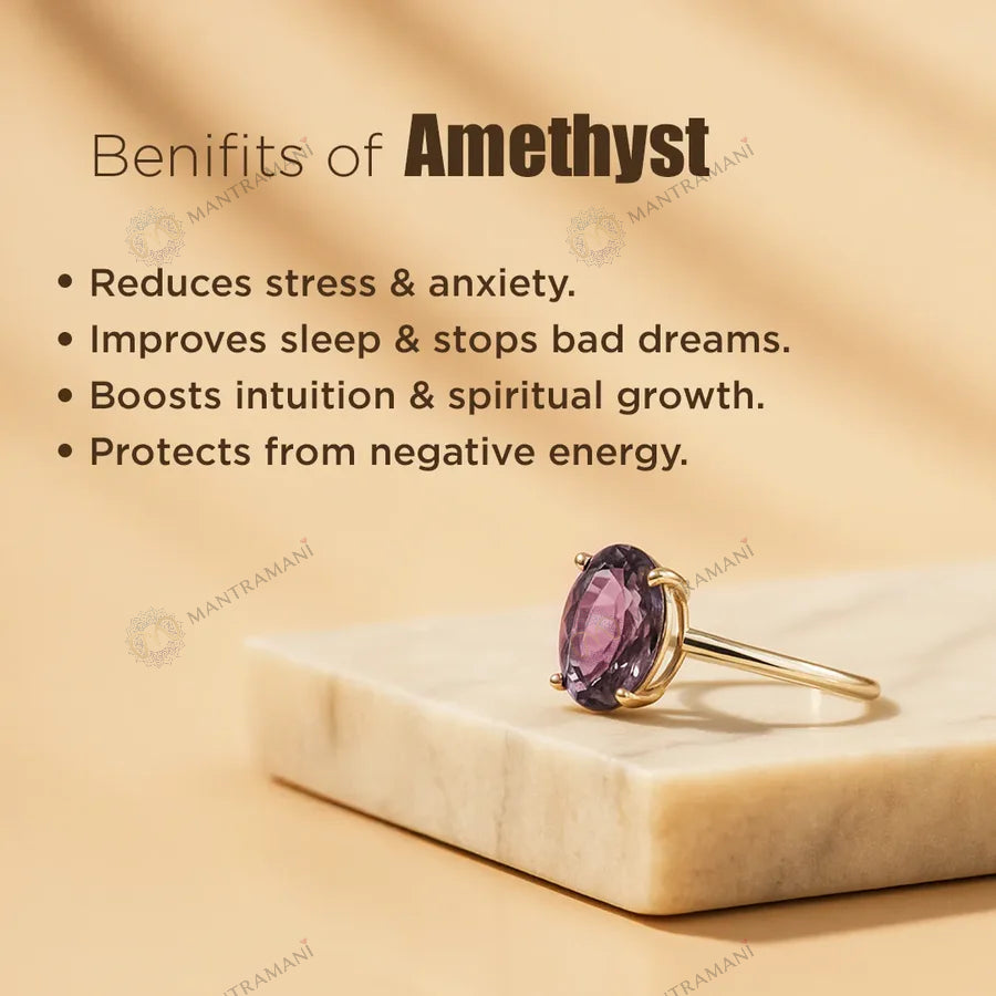 MantraMani Amethyst Ring: Attract Luck, Enhance Intuition, Improve Health & Skin
