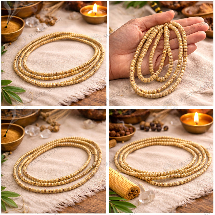 MantraMani Bel Wood Mala — Small Beads “Bel Mala / बेल माला / বেল মালা” (3 - Round) for Devotion, Japa & Daily Wear