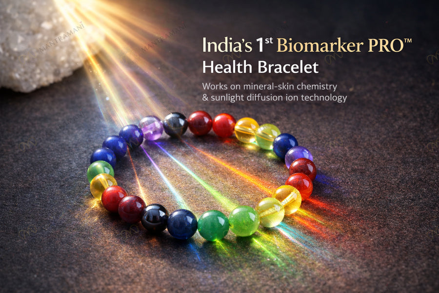 MantraMani BioMarker PRO Wellness Bracelet - India’s 1st Mineral - Skin Contact & Sunlight - Activated Energy Bracelet for Stress, Focus & Daily Health Support