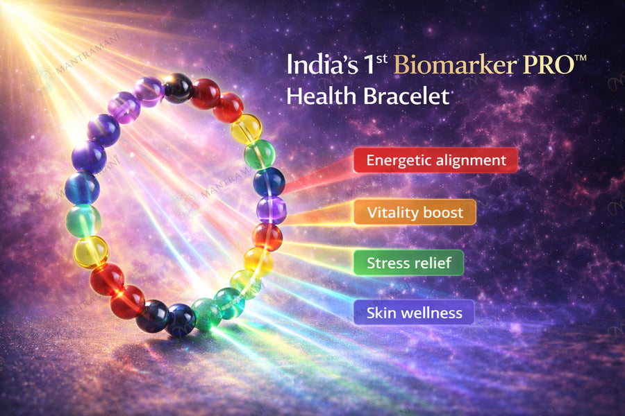 MantraMani BioMarker PRO Wellness Bracelet - India’s 1st Mineral - Skin Contact & Sunlight - Activated Energy Bracelet for Stress, Focus & Daily Health Support
