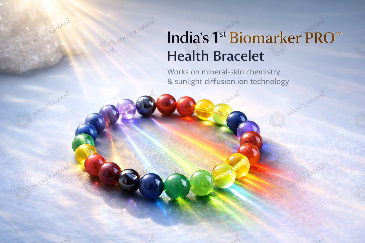 MantraMani BioMarker PRO Wellness Bracelet - India’s 1st Mineral - Skin Contact & Sunlight - Activated Energy Bracelet for Stress, Focus & Daily Health Support
