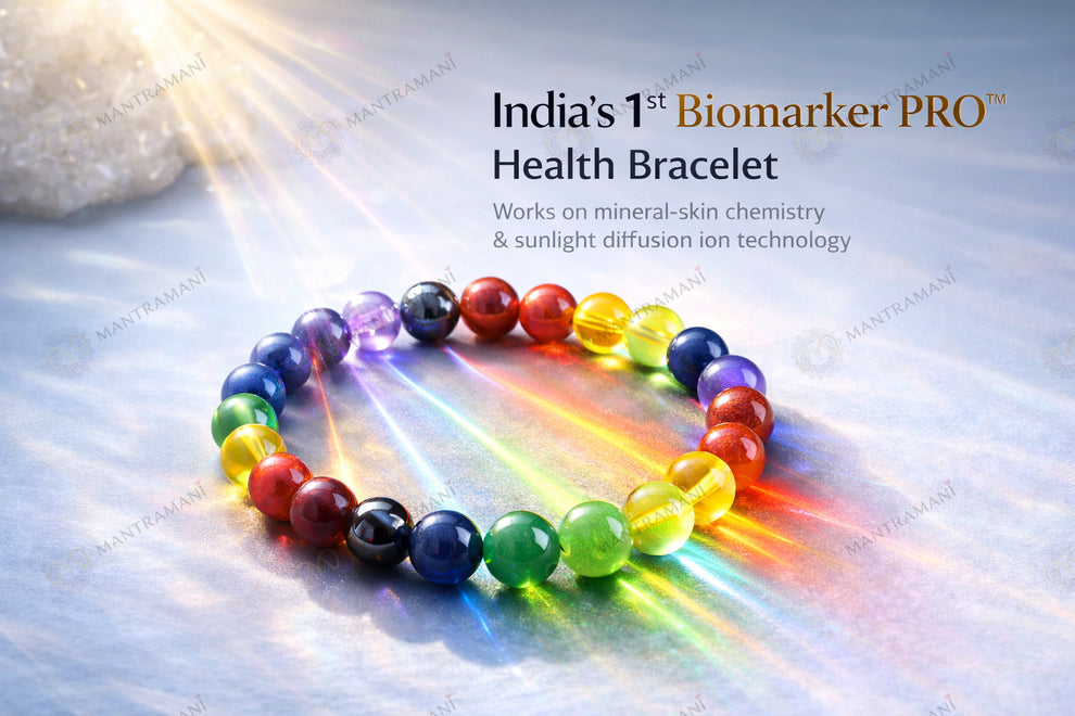 MantraMani BioMarker PRO Wellness Bracelet - India’s 1st Mineral - Skin Contact & Sunlight - Activated Energy Bracelet for Stress, Focus & Daily Health Support