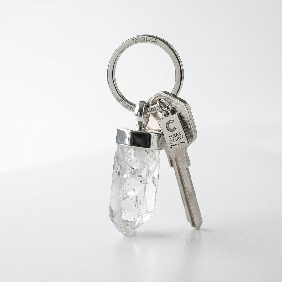 MantraMani Clear Quartz Keychain for Energy Amplification & Clarity of Mind