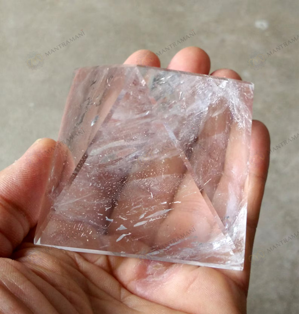 MantraMani Clear Quartz Pyramid – Energy Cleansing, Meditation & Focus Crystal Pyramid