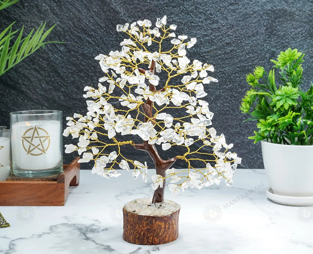 MantraMani Clear Quartz Crystal Tree – Removes Depression, Anger & Anxiety