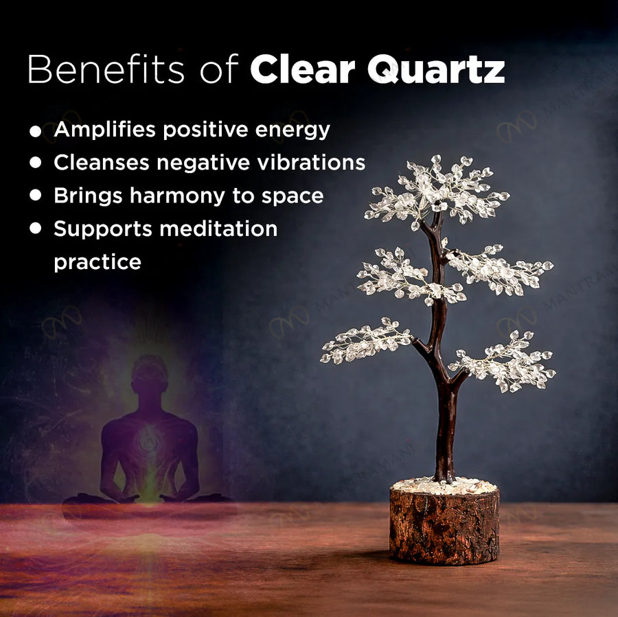 MantraMani Clear Quartz Crystal Tree – Removes Depression, Anger & Anxiety