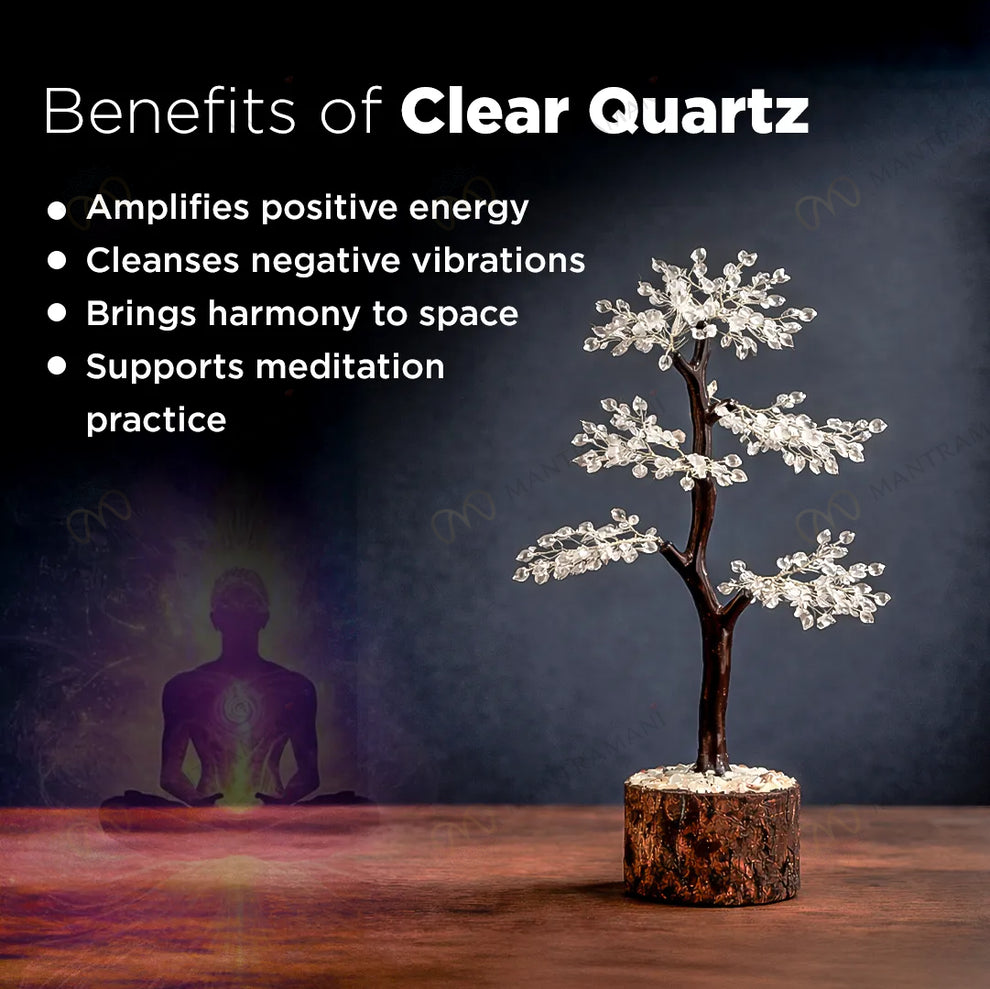 MantraMani Clear Quartz Crystal Tree – Removes Depression, Anger & Anxiety