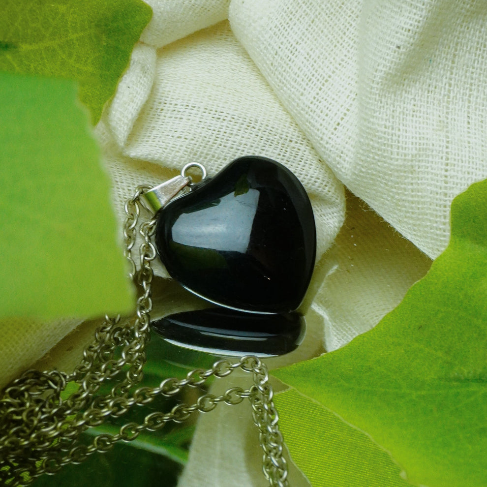Black Obsidian Crystal Heart Pendant | Protection, Grounding & Spiritual Crystal Jewelry
