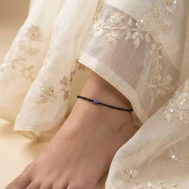 MantraMani Heart Shape Onyx Evil Eye Anklet