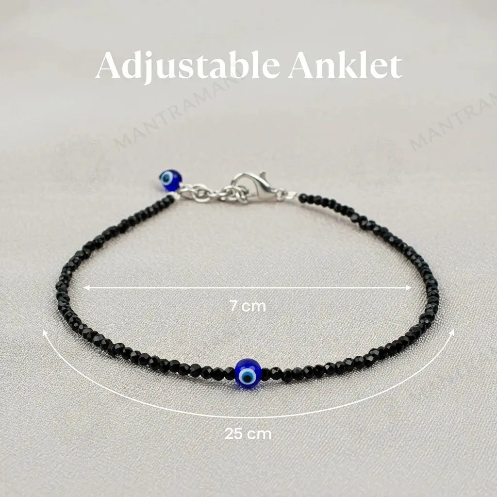 MantraMani Heart Shape Onyx Evil Eye Anklet