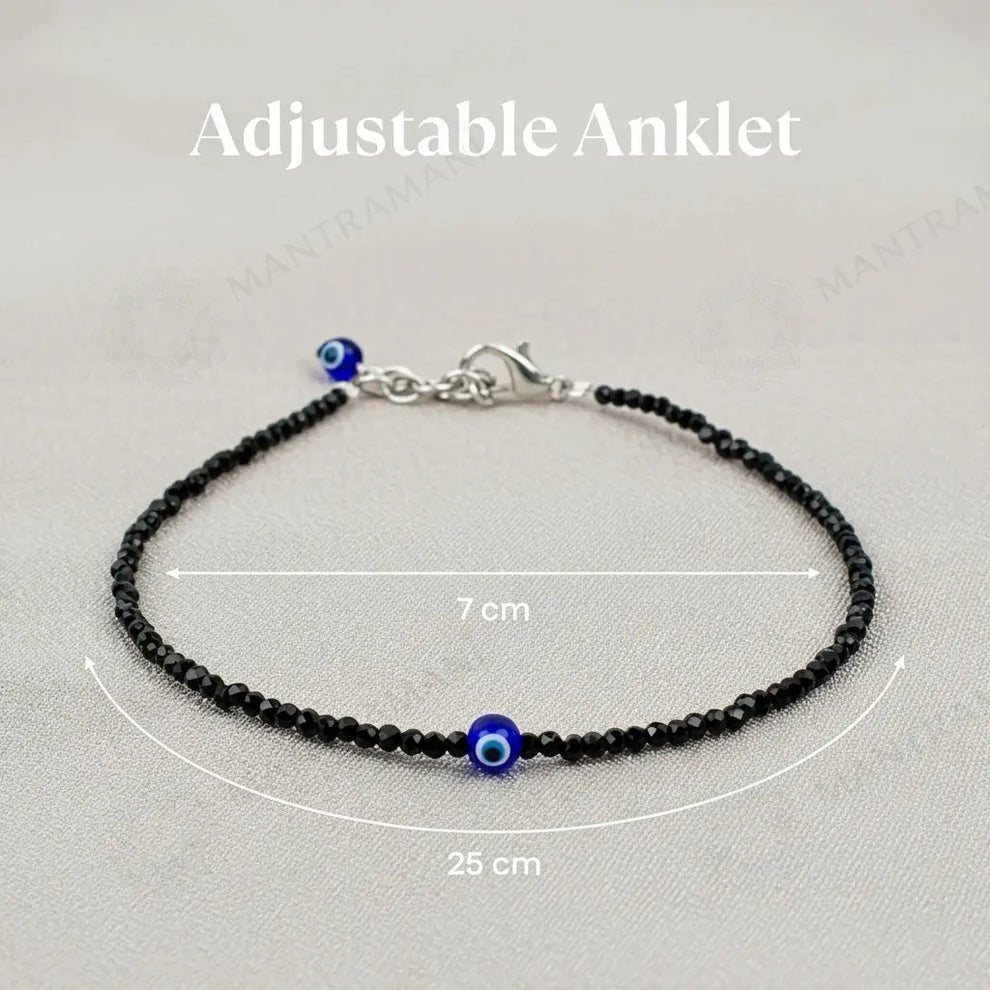 MantraMani Heart Shape Onyx Evil Eye Anklet