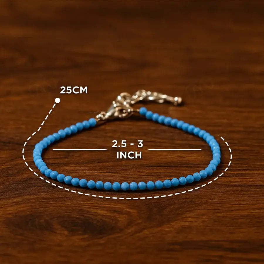 MantraMani Turquoise Diamond Cut Anklet: Strengthens Communication & Confidence