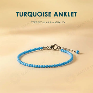 MantraMani Turquoise Diamond Cut Anklet: Strengthens Communication & Confidence
