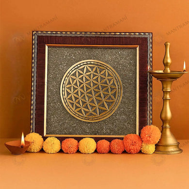 MantraMani Flower of Life Raw Pyrite Frame - Balance & Wealth Energy Frame