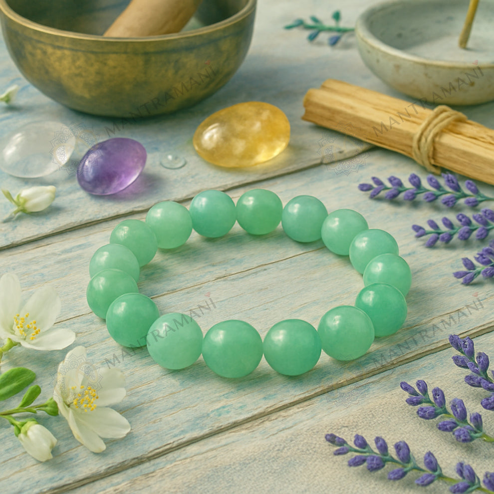 MantraMani FortuneFlow Green Aventurine Bracelet for Luck, Wealth & Emotional Healing - Natural Non - Treated Crystal Beads - Heart Chakra, Focus & Opportunity Bracelet for Men & Women