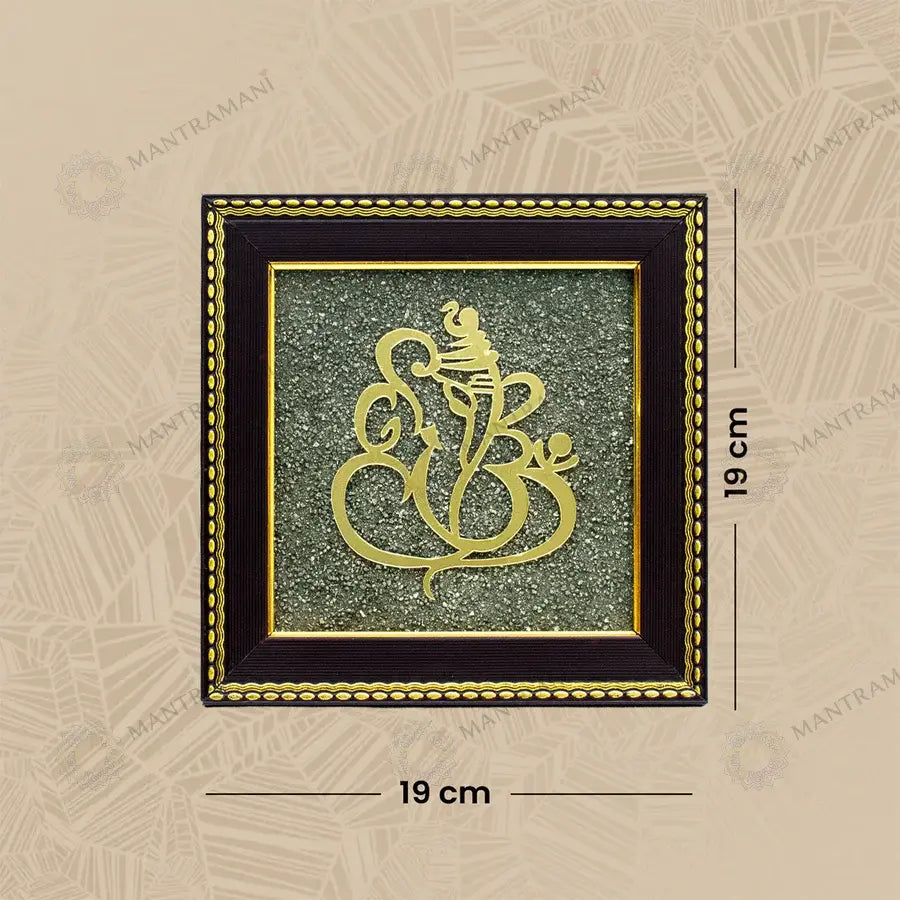 MantraMani Ganesh Ji Raw Pyrite Frame for Prosperity and Good Fortune