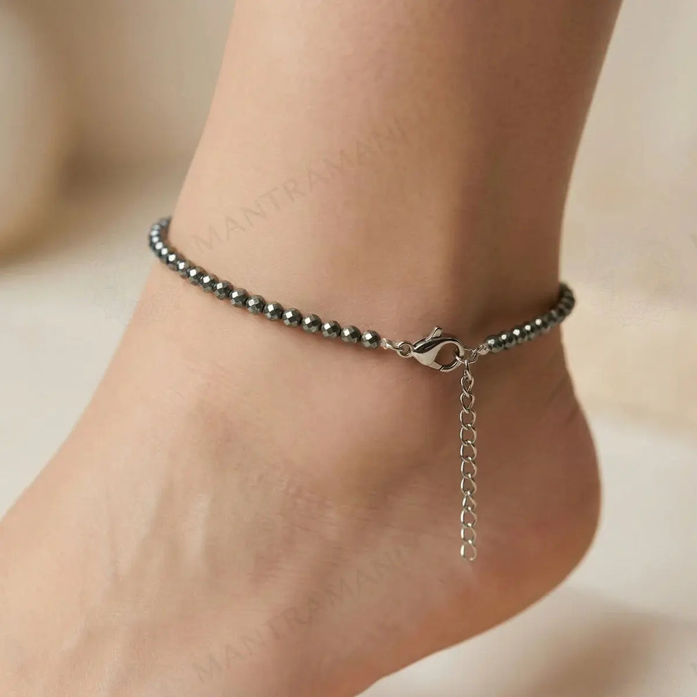 MantraMani Hematite Anklet: Stone Of Mind & Protect from Psychic Attack