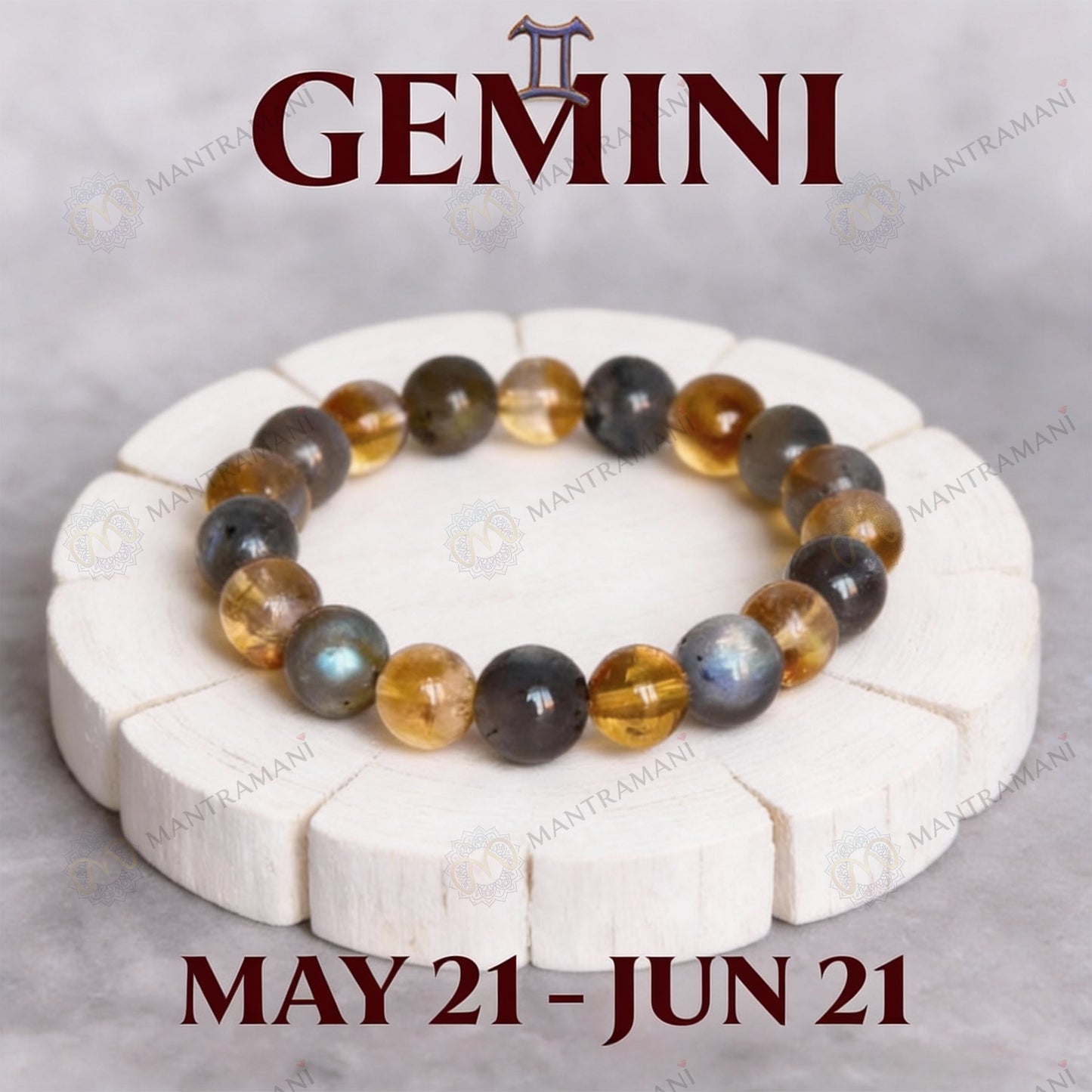 MantraMani Gemini Zodiac Birthstone Crystal Bracelet - 8 mm - Mithun Rashi Crystal Bracelet