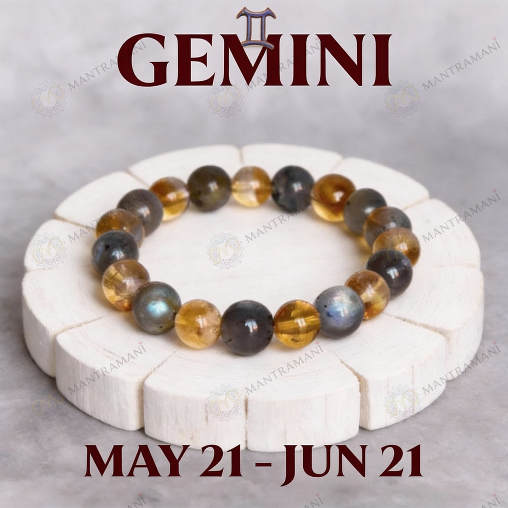 MantraMani Gemini Zodiac Birthstone Crystal Bracelet - 8 mm - Mithun Rashi Crystal Bracelet