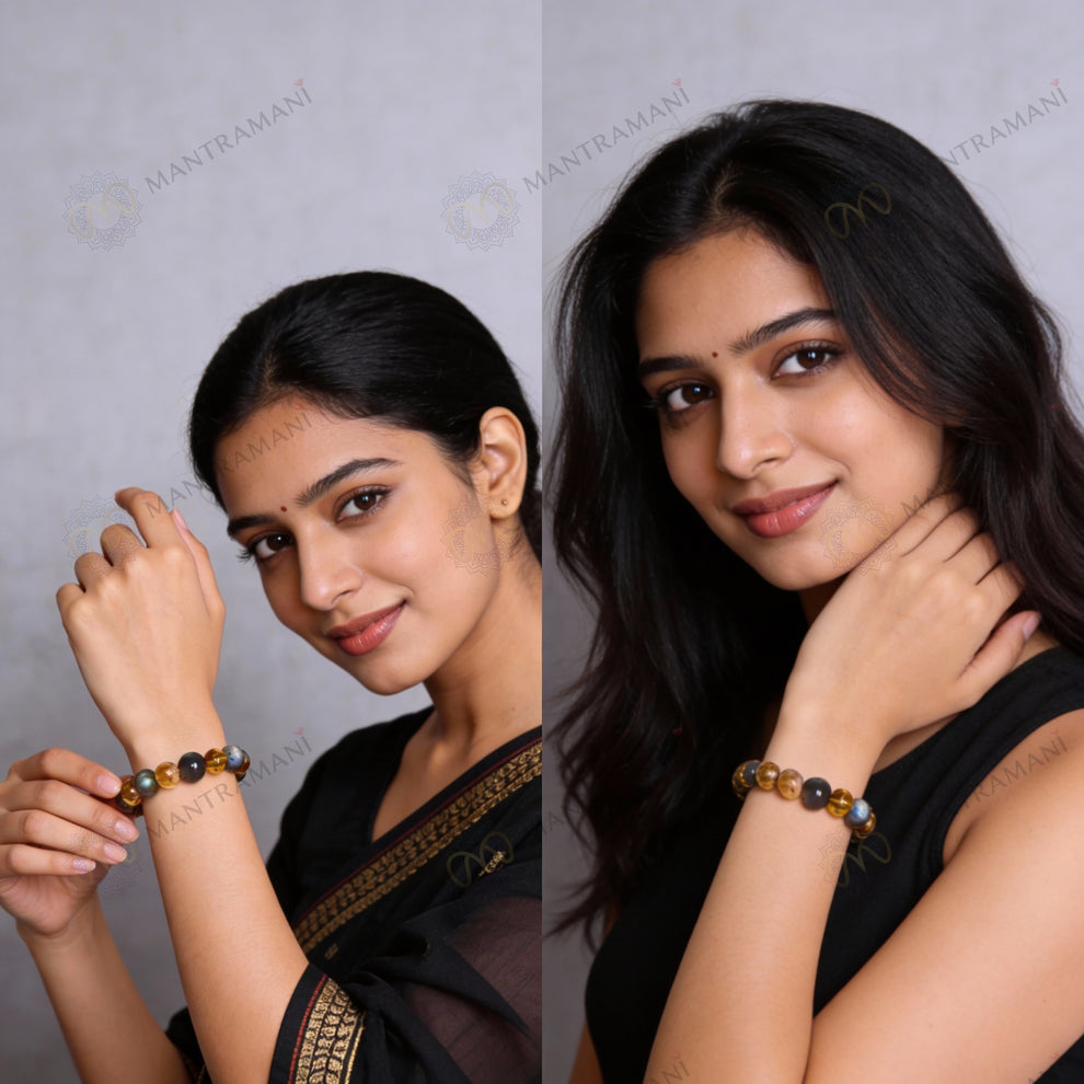 MantraMani Gemini Zodiac Birthstone Crystal Bracelet - 8 mm - Mithun Rashi Crystal Bracelet