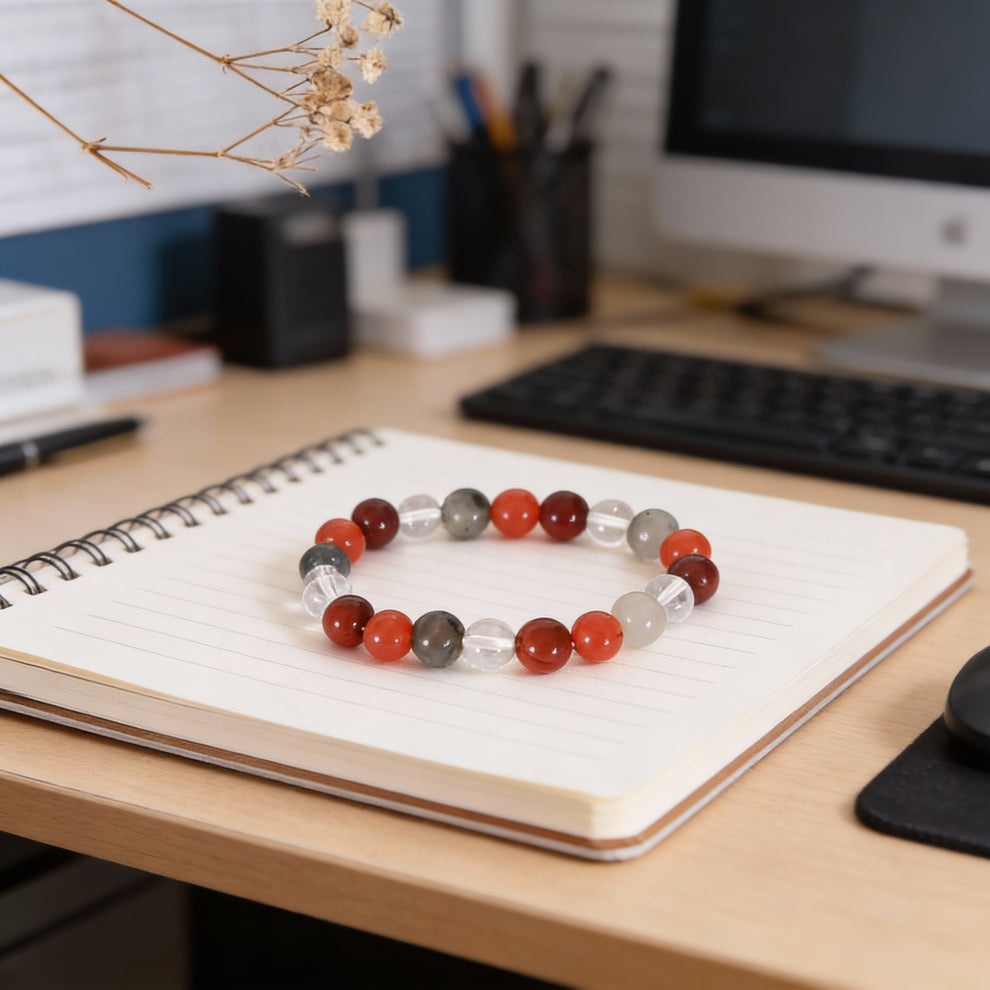 MantraMani Aries Zodiac Birthstone Crystal Bracelet - 8 mm - Mesh Rashi Crystal Bracelet