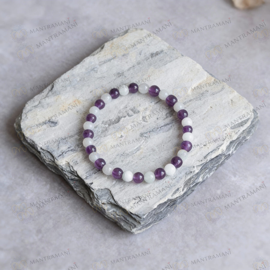 MantraMani Aquarius Zodiac Birthstone Crystal Bracelet - 8 mm - Kumbh Rashi Crystal Bracelet