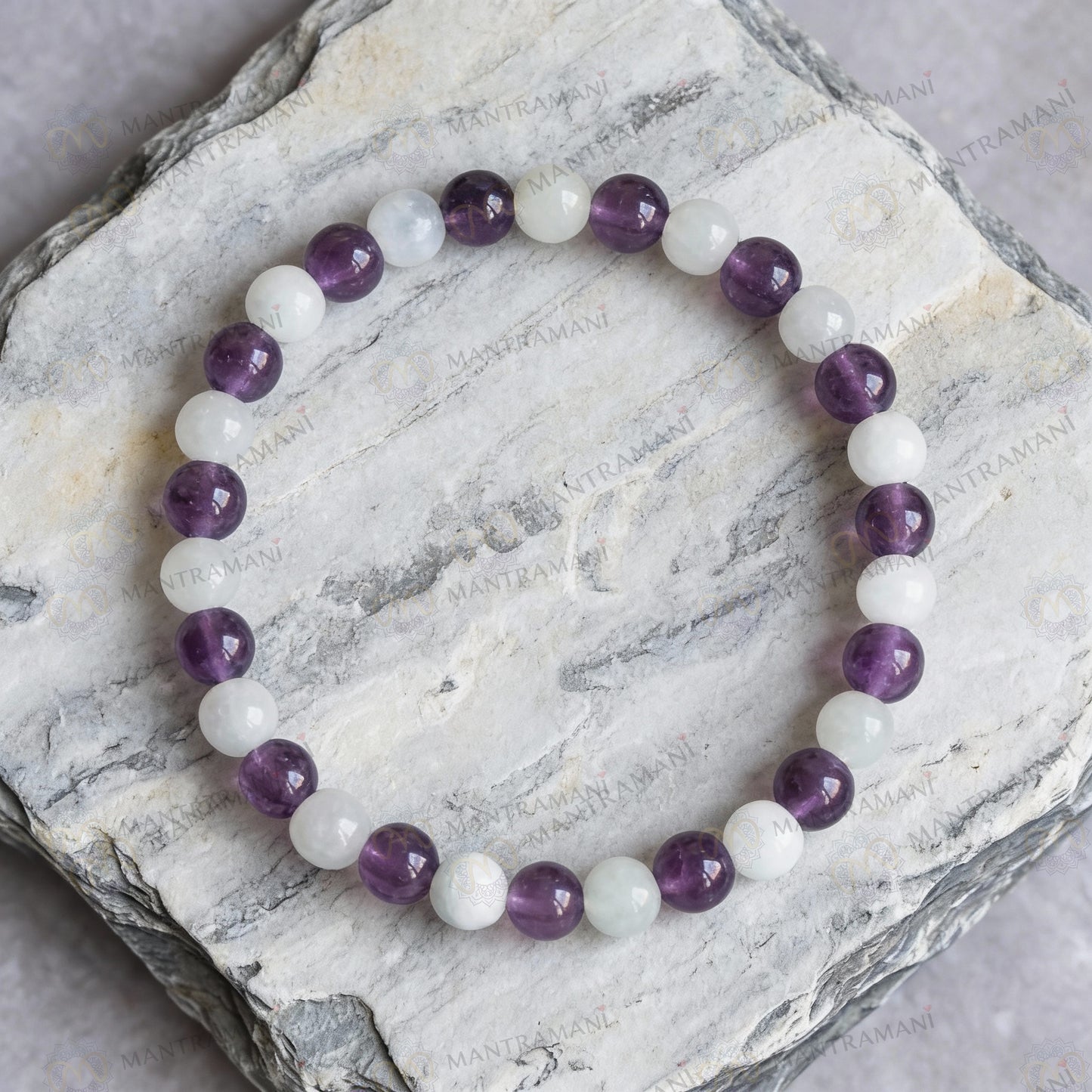 MantraMani Aquarius Zodiac Birthstone Crystal Bracelet - 8 mm - Kumbh Rashi Crystal Bracelet