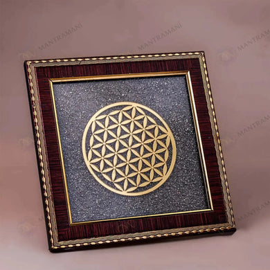 MantraMani Flower of Life Raw Pyrite Frame - Balance & Wealth Energy Frame