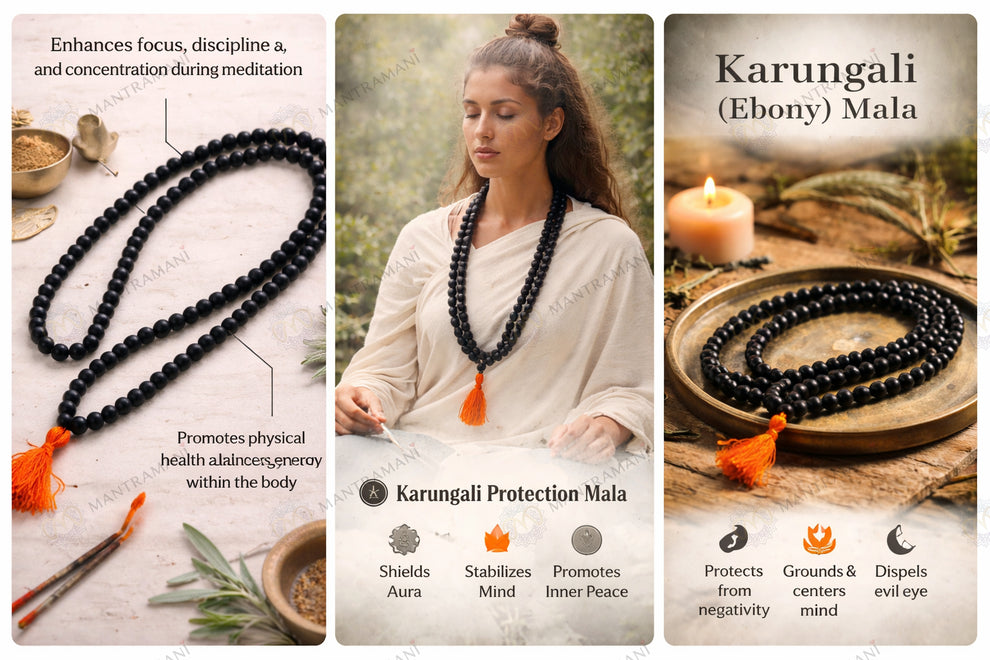 MantraMani Karungali Mala — 108 Beads Ebony Wood Mala for Grounding, Protection & Self - Realization (Govt. Lab Certified)