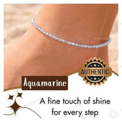 MantraMani Aquamarine Crystal Anklet - Calm Mind, Good Communication, Emotional Healing