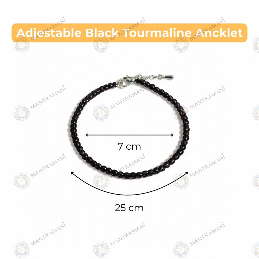 MantraMani Black Tourmaline Anklet - Protection, Grounding, Energy Shield, Nazar and Evil eye
