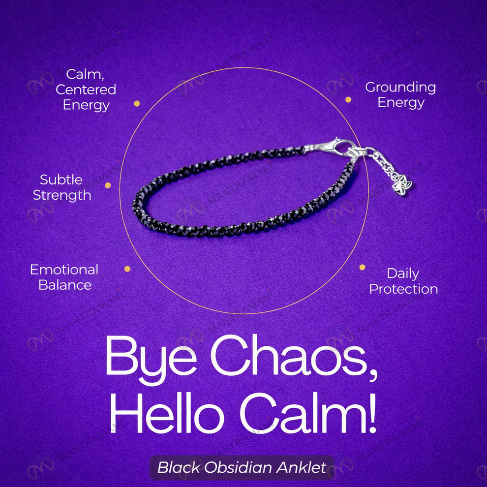 MantraMani Black Obsidian Anklet – For energy cleansing, balance & defense