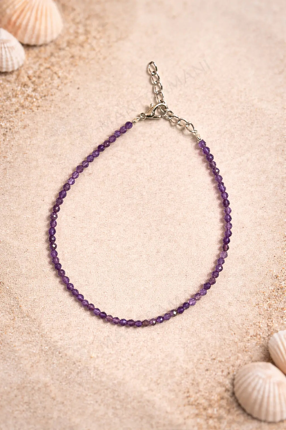 MantraMani Divine Aura Amethyst Anklet 3mm – For intuition, balance & spiritual harmony